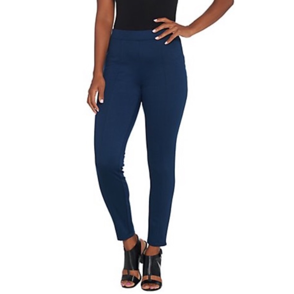 H by Halston Navy Blue Stretch Twill Ankle Pull On Pants